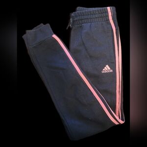 adidas Black Joggers with Pink Side Stripes
